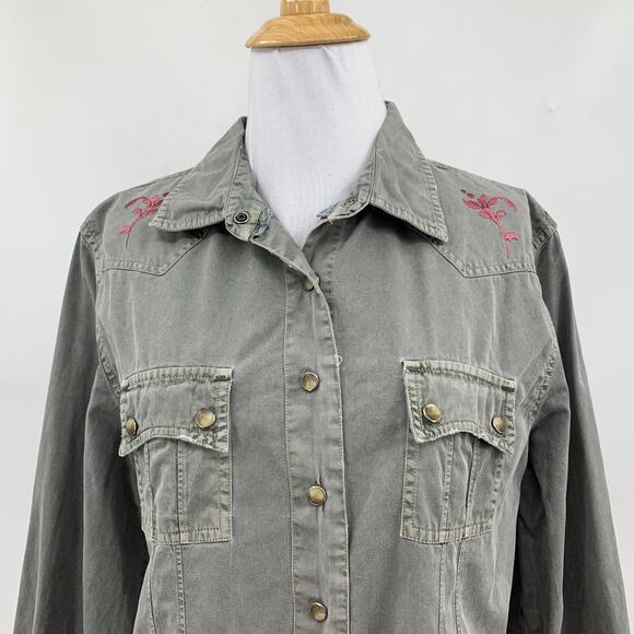 Gramicci Shirt Womens L Large Shitake Long Sleeve Button Up Pearl Snap Western - Picture 3 of 10